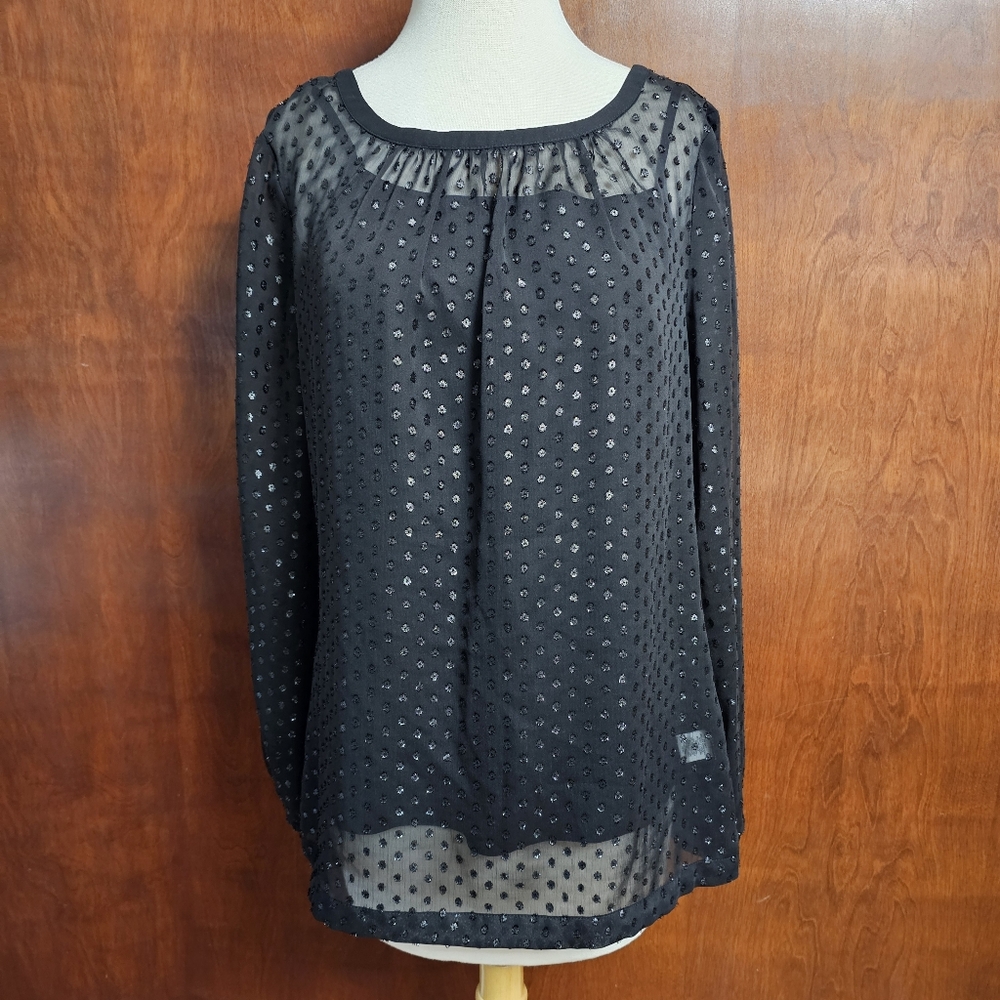 Liz Claiborne Black Sheer Long Sleeve Blouse